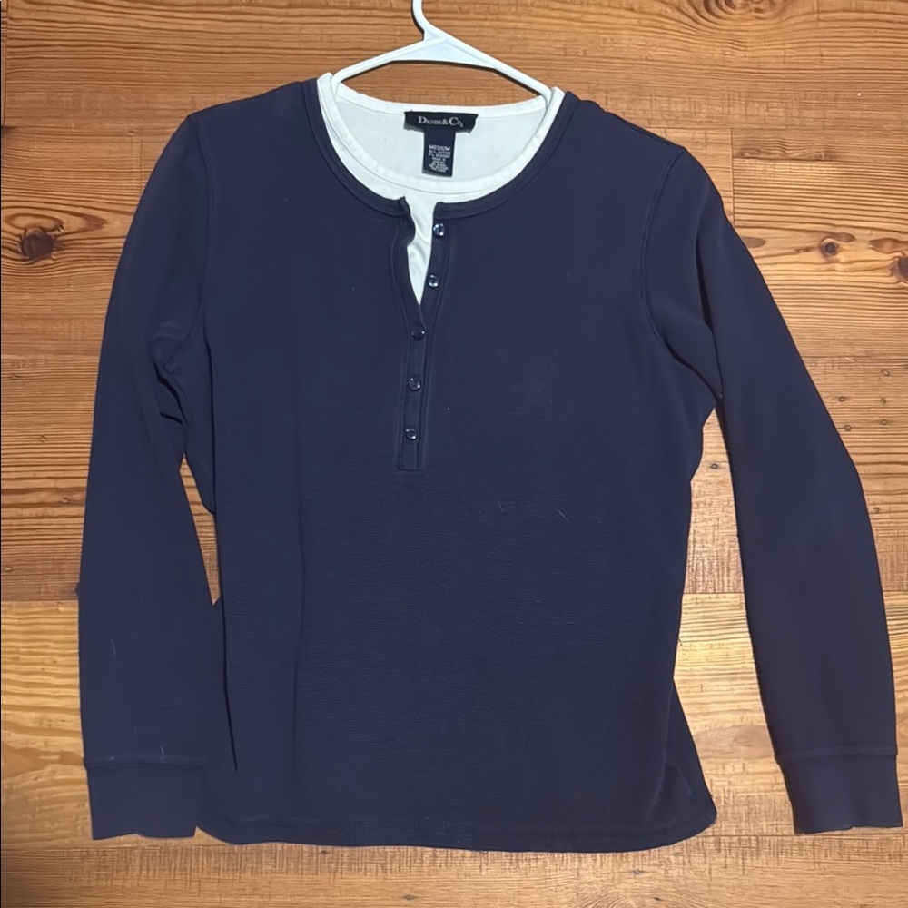 Denim&Co Blue Fitted Buttoned Polo Top